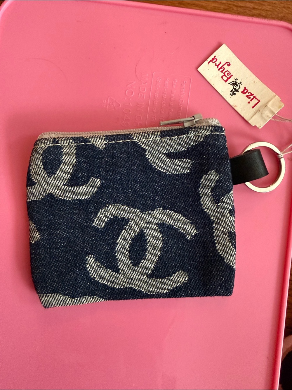 NWT Denim Logo Coin Pouch - Navy and White